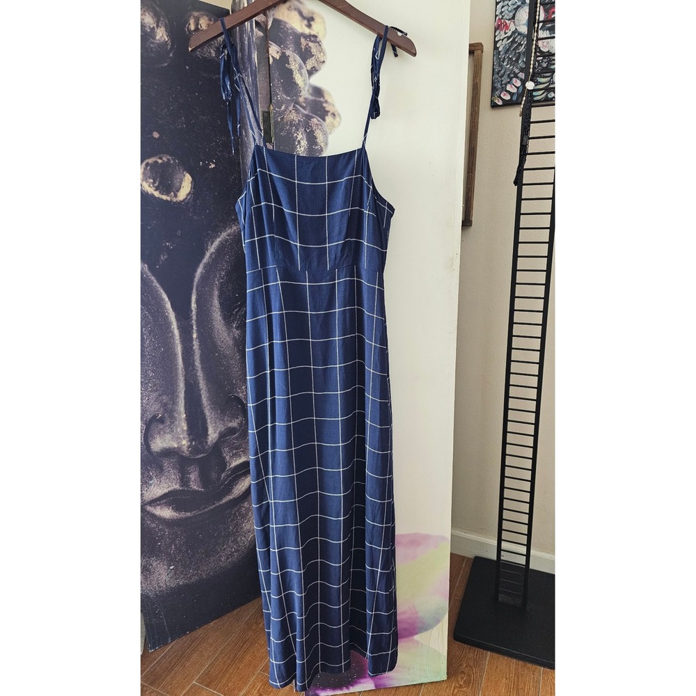 Forever 21 Navy Blue‎ White Grid Plaid Maxi Dress Adjustable Strap Size S